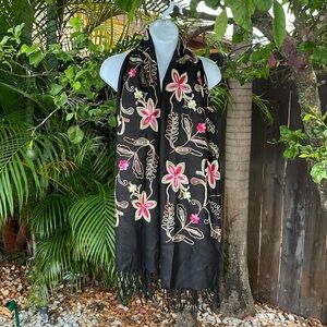 Black Flower Embroidered Scarf